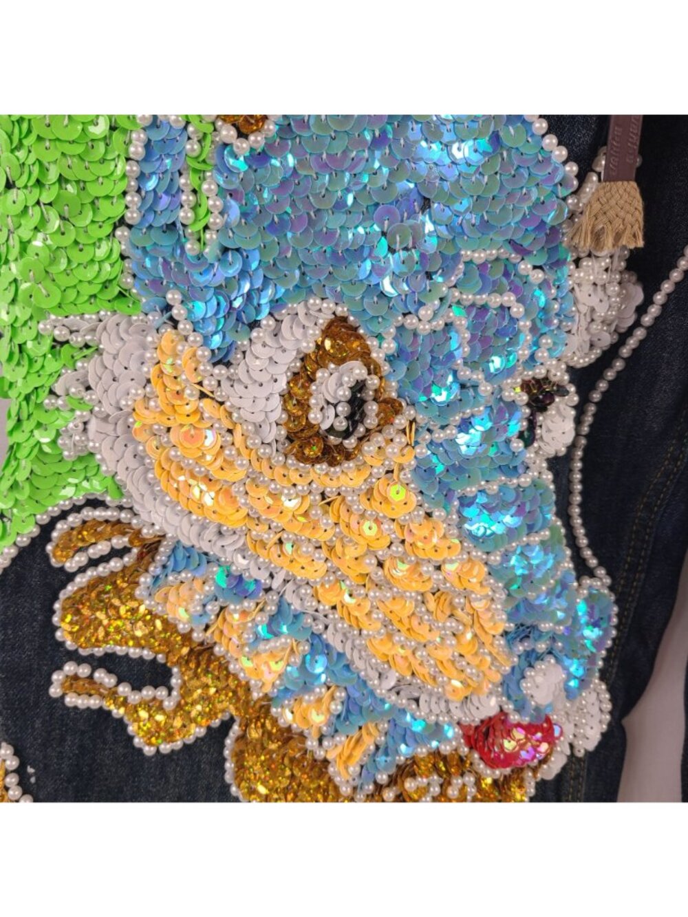 Kitmaple Dragon Sequin Embellished Denim Jogger Pants With Drawstring Waist - Picture 3 of 11